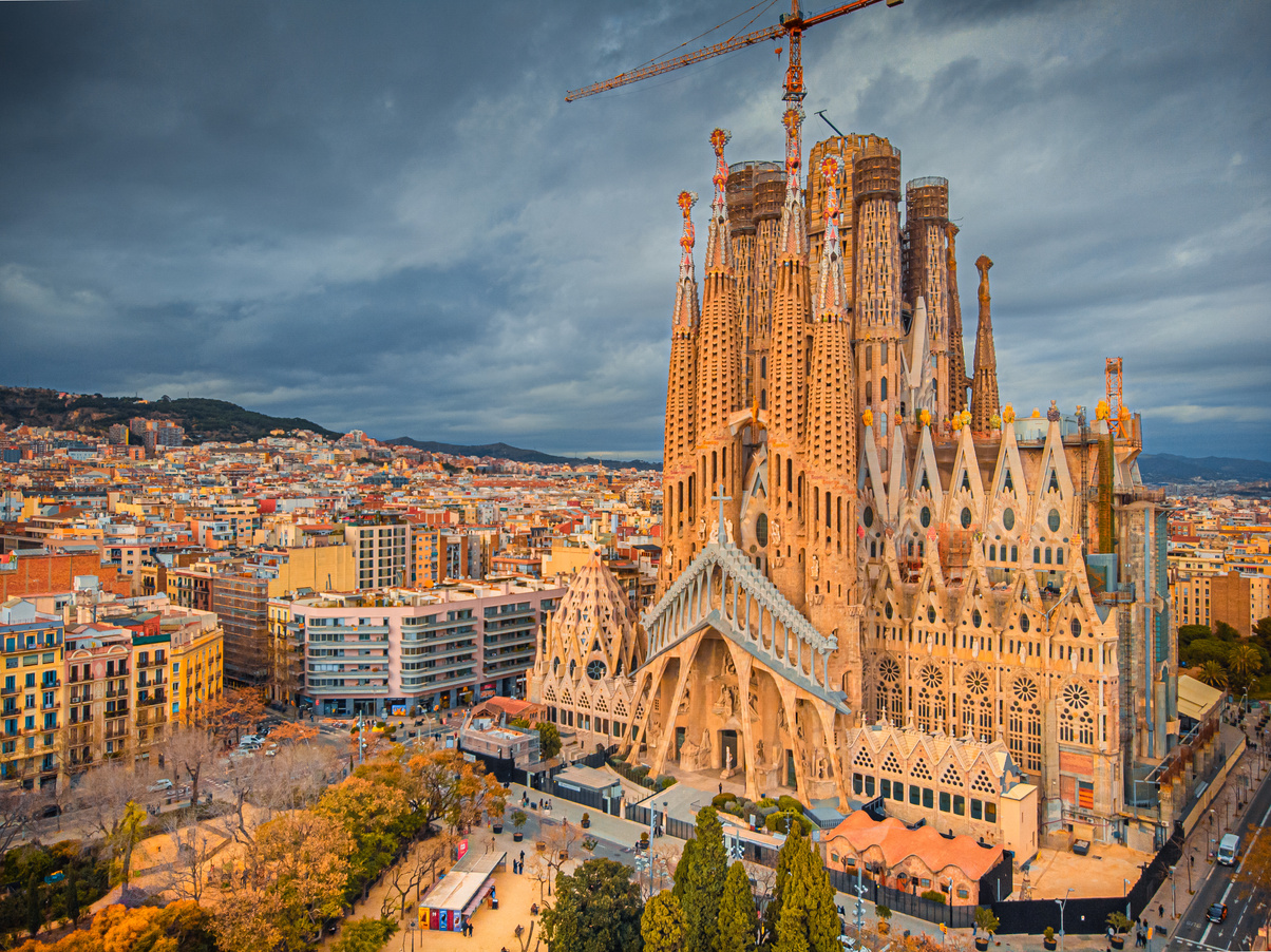 The Cathedral of La Sagrada Familia  Aerial Landscape