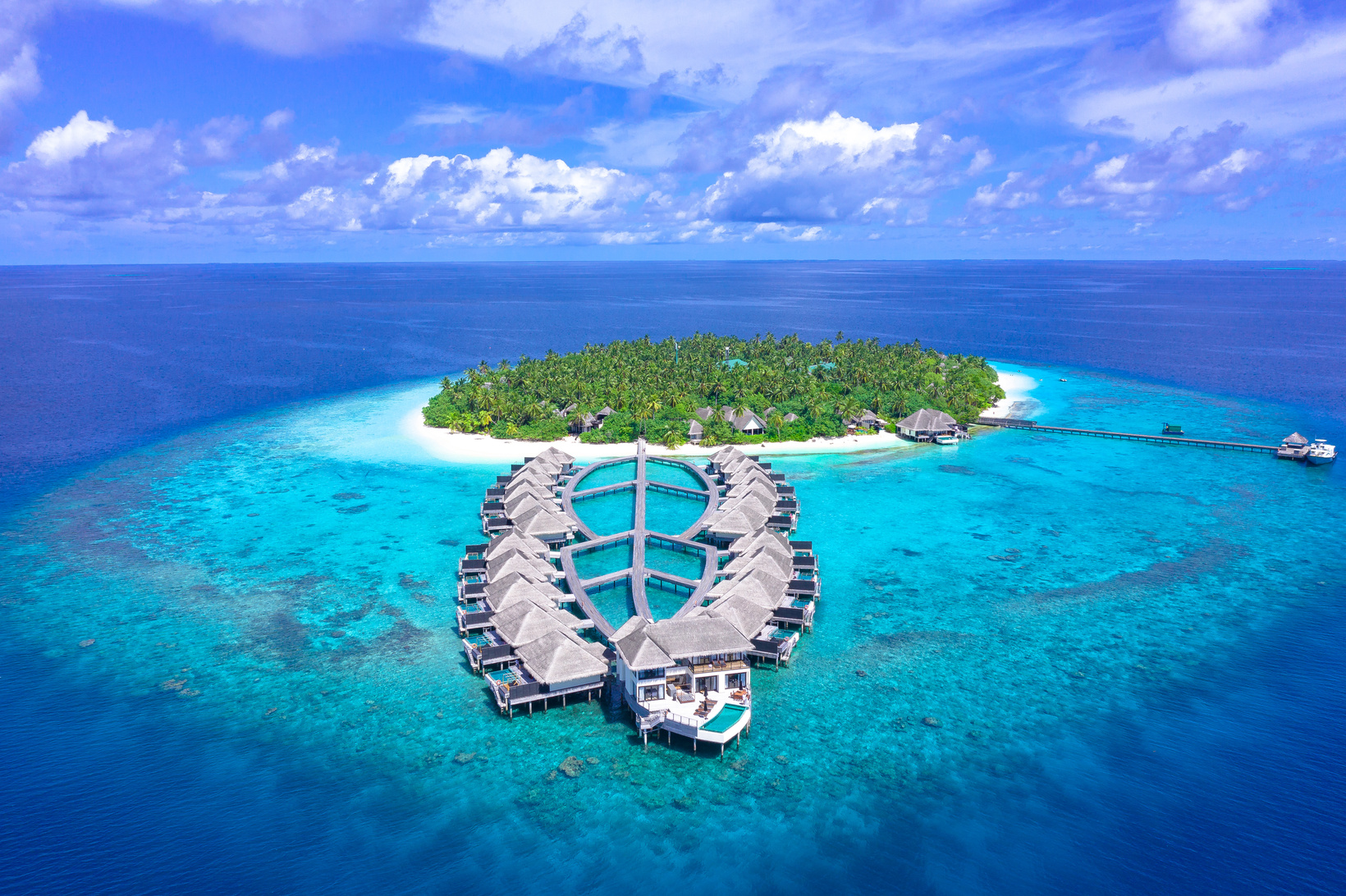 Aerial View of Outrigger island Resort at Konotta, Maldives 
